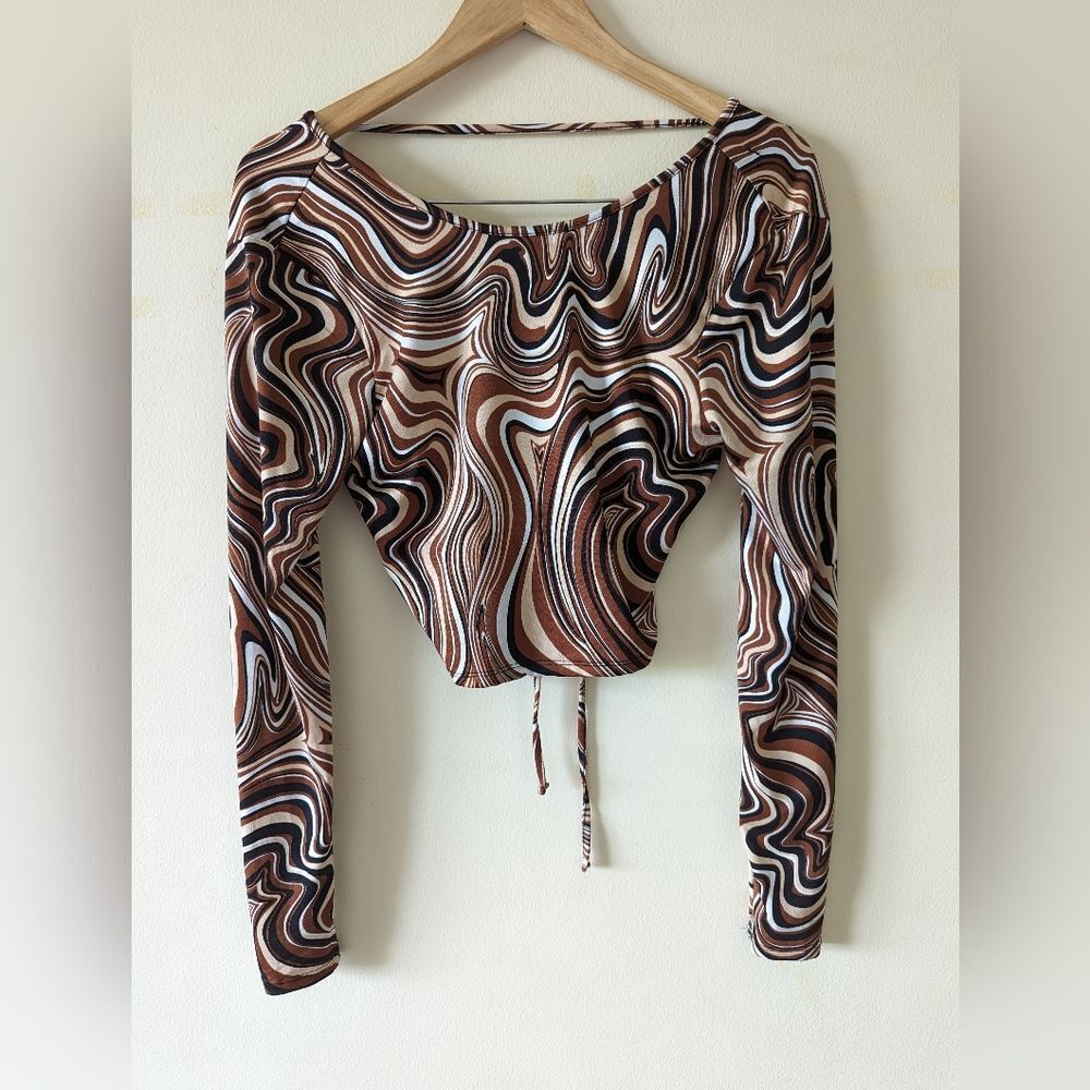 Faded rose geometric boho Y2K hippie backless cropped top size medium